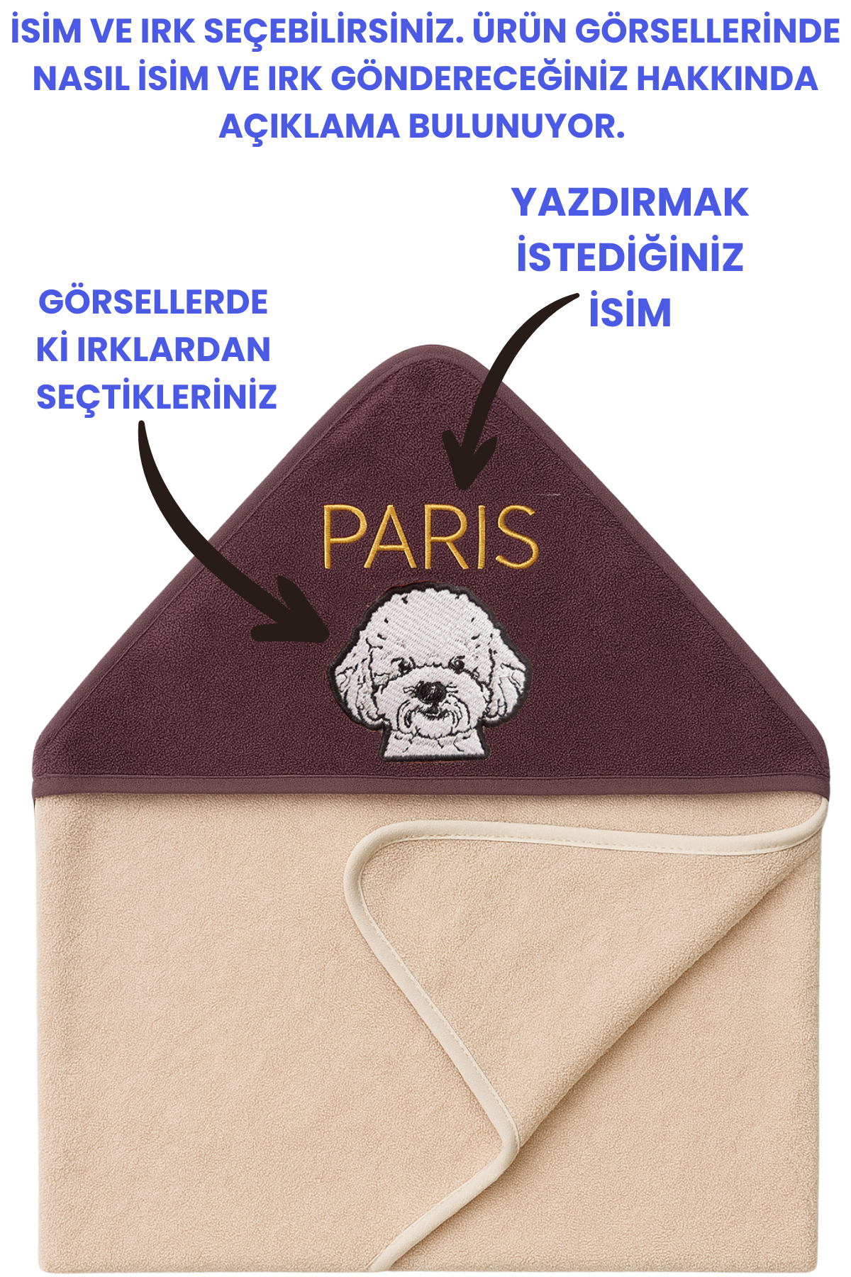 Köpek Havlusu Pembe Kişiye Özel Nakışlı Evcil Hayvan Havlusu